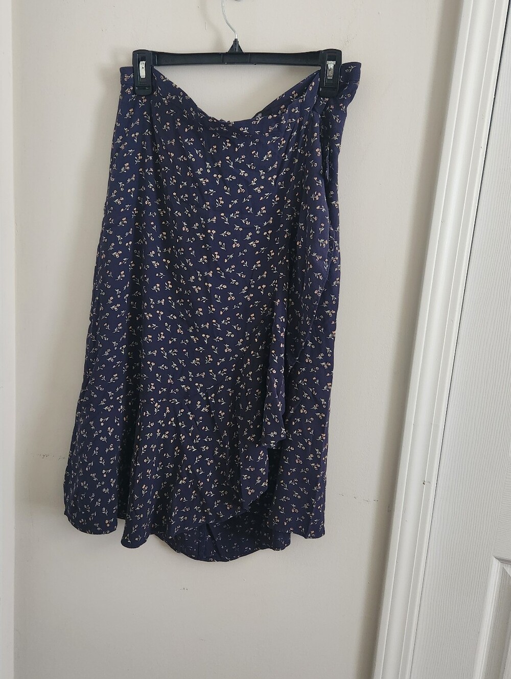 Madewell Blue Ditsy Floral Faux Wrap Ruffle  Midi Skirt Size 14